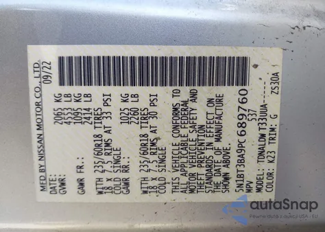 2023 Nissan Rogue Sv Fwd из США, поврежденный, VIN 5N1BT3BA9PC689760